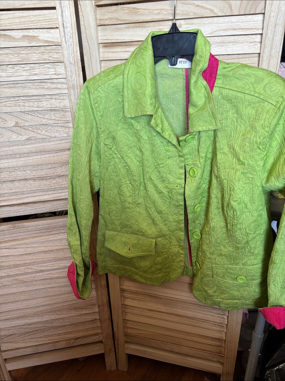 Lime Green & Pink Textured Jacket Petite Medium